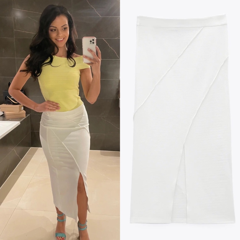 Zara MIDI SKIRT W/ SLIT High-waist White XS/S NEW